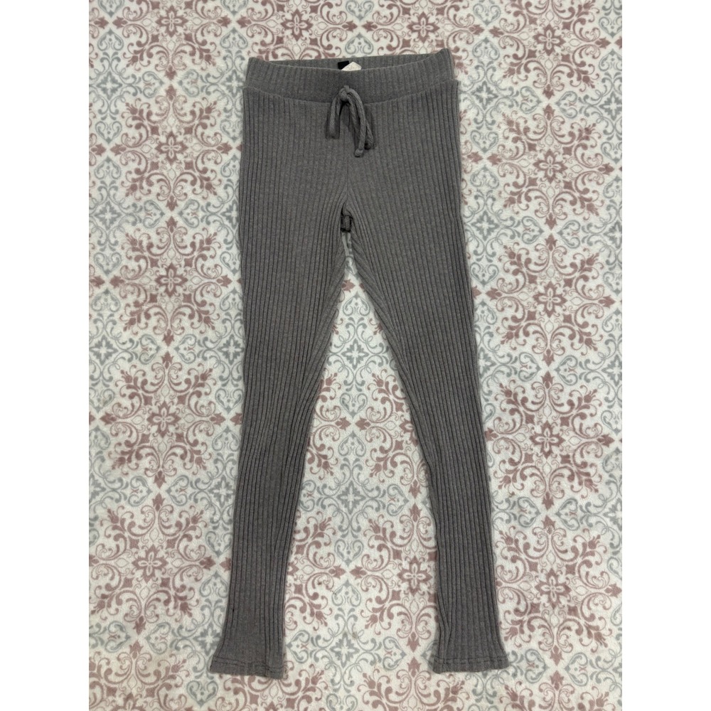 Windsor Gray Ribbed Knit Drawstring Leggings Slim Fit Loungewear Pants